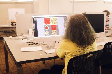 A student works at a computer