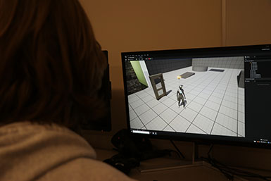 Student views a 3D character model in Unreal Engine 4.