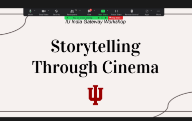 A PowerPoint slide reads "Storytelling Through Cinema"