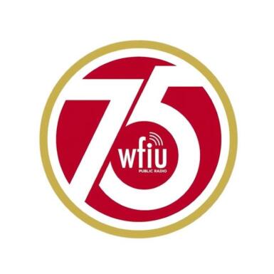 Logo of WFIU with the numbers "75" imposed around it.