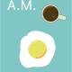 Square cropped thumbnail of An animated fried egg and a cup of black coffee sit on top of a teal background with letters reading, 