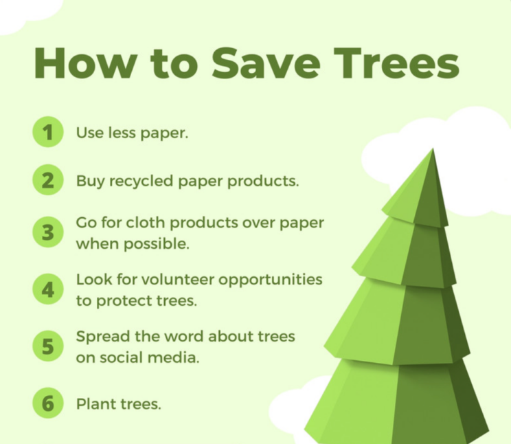 Graphic explaining the ways to save trees.