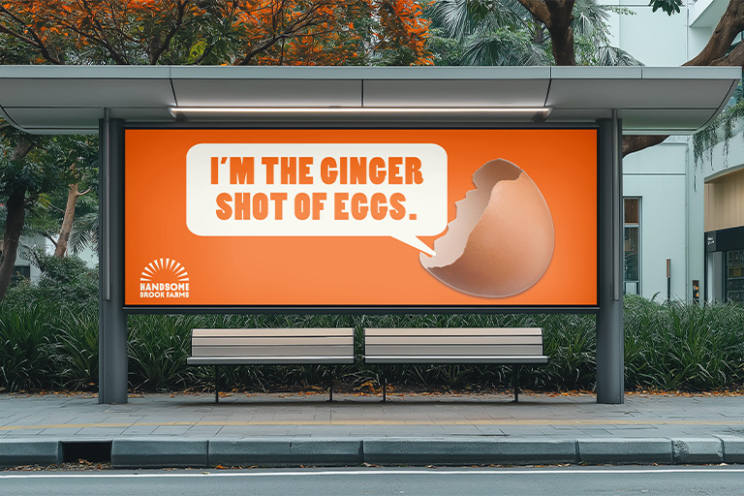 Out of how ad of a broken egg that reads "I'm the ginger shot of eggs"